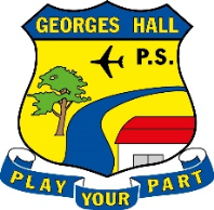 A blue and yellow shield with a plane and a tree and a house

Description automatically generated