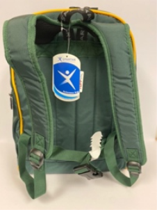 A green and yellow backpack 
Description automatically generated with low confidence
